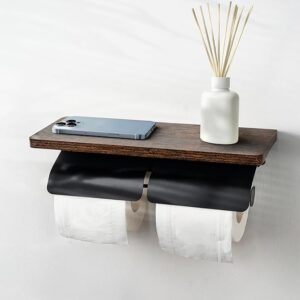 トイレットペーパーホルダー 木製 棚付き スマホ置き インテリア 賃貸 DIY おしゃれ 2連 簡単設置 補充楽 飾り棚 ペーパーホルダー 収納対応紙巻器