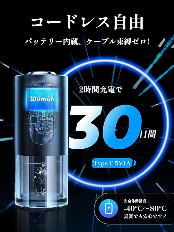 CEENIU【省スペース·コードレス】ホワイトムスク 車 アロマディフューザー 超音波霧化 静音 長持ちバッテリー エアコン 吹き出し口 自動ON/OFF 車 消臭 車芳香剤 F39 Car Air Freshener - 画像 (4)