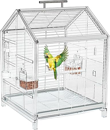 鳥類旅行ケージ 小型鳥かご、オウムかご、ポータブルバirdキャリア、家庭用、アウトドア用、ペットクリニック用、一時的な設置用の旅行キャリーケージ、小型〜中型用39 x 31 x 52 cm
