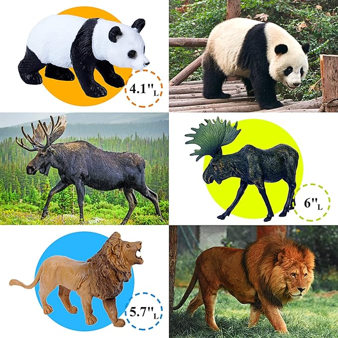 サファリ 動物おもちゃフィギュア、12個リアル ジャンボワイルドジャングル 動物の置物、大きいアフリカ動物園 動物フィギュア セット - 画像 (2)
