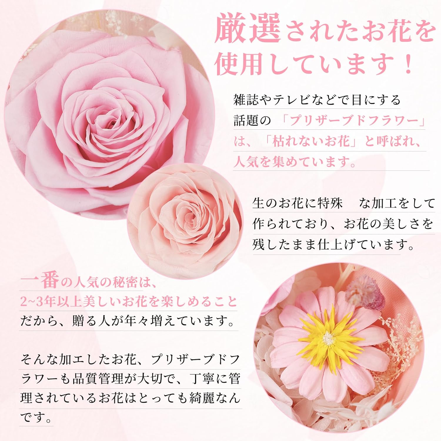 フラワー 枯れない花 ピンク 花束 薔薇 香りあり - 画像 (2)