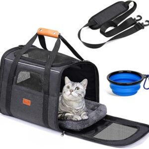 Morpilot ペットキャリー 猫 きゃりーバッグ 4way ショルダー 中・大型猫・小型犬・うさぎ用 リュック 折りたたみ 通気性 臭気がない 引っ掻き傷に強い 車載/ドライブ/キャンピング/旅行/通院/災害避難用 猫 バッグ (マット/飛び出し防止リード/猫食器付き) (グレー Mサイズ:43*28*35cm)