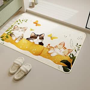 玄関マット 室内 室外, おしゃれ かわいい 黄三猫 40×60