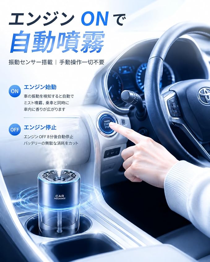 車 アロマディフューザー 芳香剤 【2027業界新登場·180MLで20か月持続·自動ON/OFF】 - 画像 (2)