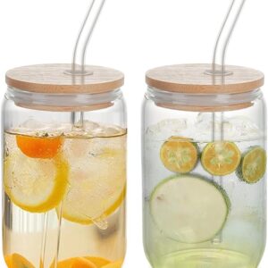 ガラスコップ 380ml 2個セット 薄づくり ハイボールグラス 食洗機 電子レンジ対応 耐熱 グラス コップ ストロー付き 蓋付き うすはり タンブラーグラス キャニスターグラス コーヒー ジュース ミルクティー アイス グラスコップ マグカップ クリスタルグラス カクテルグラス 耐熱コップ ハイボール・グラス 透明 おしゃれ 祝い (2個セット, 380ml)