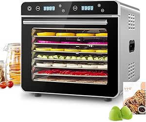 KWASYO 8層ステンレス鋼制フードドライヤー 700W高効率食品乾燥機 30~85℃ 0~24時間自由調節 過熱防止機能内蔵 受け皿付き 絶熱手袋付き